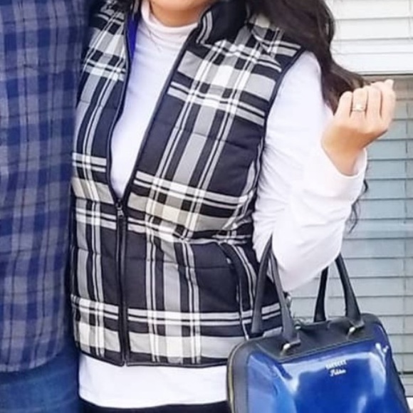 Lauren Ralph Lauren Jackets & Blazers - Lauren Ralph Lauren Quilted Vest Women Plus Size 2X Black White Plaid Polyester